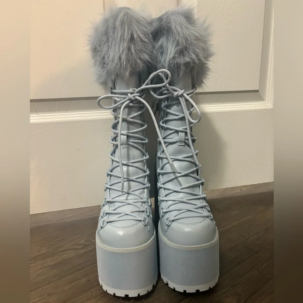 Dolls Kill / Sugar Thrillz Blue Snow Bunny Lace-Up Boots - Picture 2 of 8